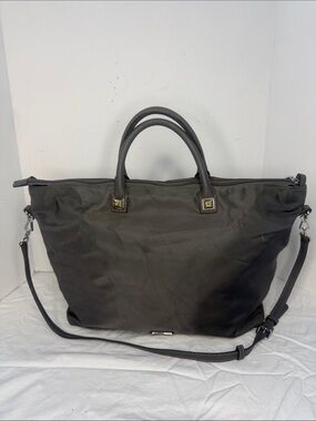 REBECCA  MINKOFF  MOTT  GRAY  NYLON  LEATHER  HANDLE  TOTE  BAG